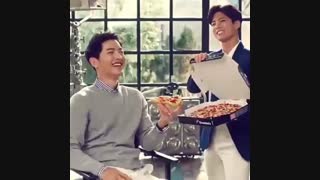 سونگ جونگ کی و پارک بوگوم در تبلیغ پیتزا