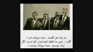 به یک نفر گفتند؛شما دیوانه اید! گفت: خیر؛ما فقط تعدادمان کم است!اگر زیاد بودیم؛ شما دیوانه بودید^_^
