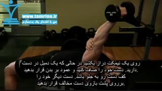 آموزش حرکت پشت بازو دمبل تک دست کف دست رو به جلو نیمکت One Arm Pronated Dumbbell Triceps Extension