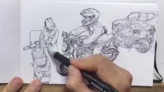 فایل باز-آموزش نقاشی موتورسیکلت و موتور سوار