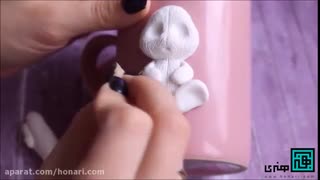 آموزش تزئین ماگ طرح خرگوش با استفاده از خمیر فیمو 3