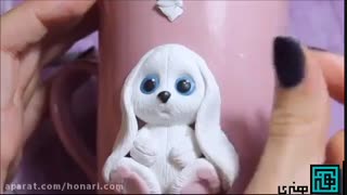 آموزش تزئین ماگ طرح خرگوش با استفاده از خمیر فیمو 6